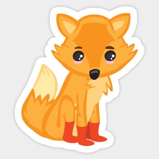 Cute Kawaii Orange Fox Kid Design Sticker